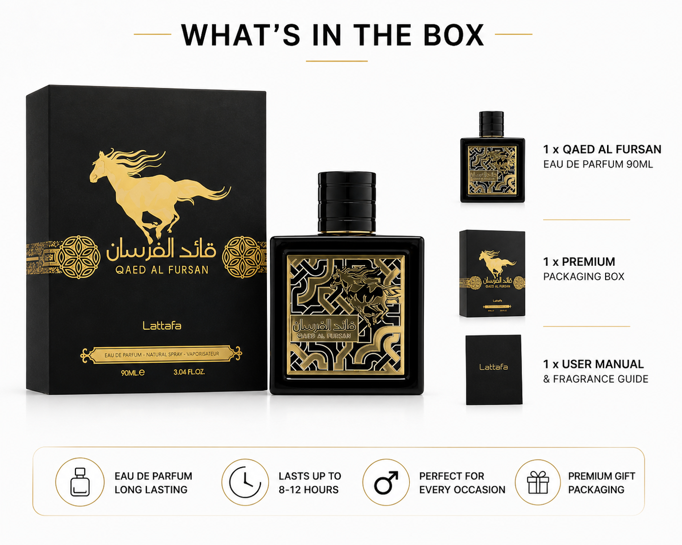 Qaed Al Fursan Eau De Parfum Spray for Men, 3.04 oz (90 mL)