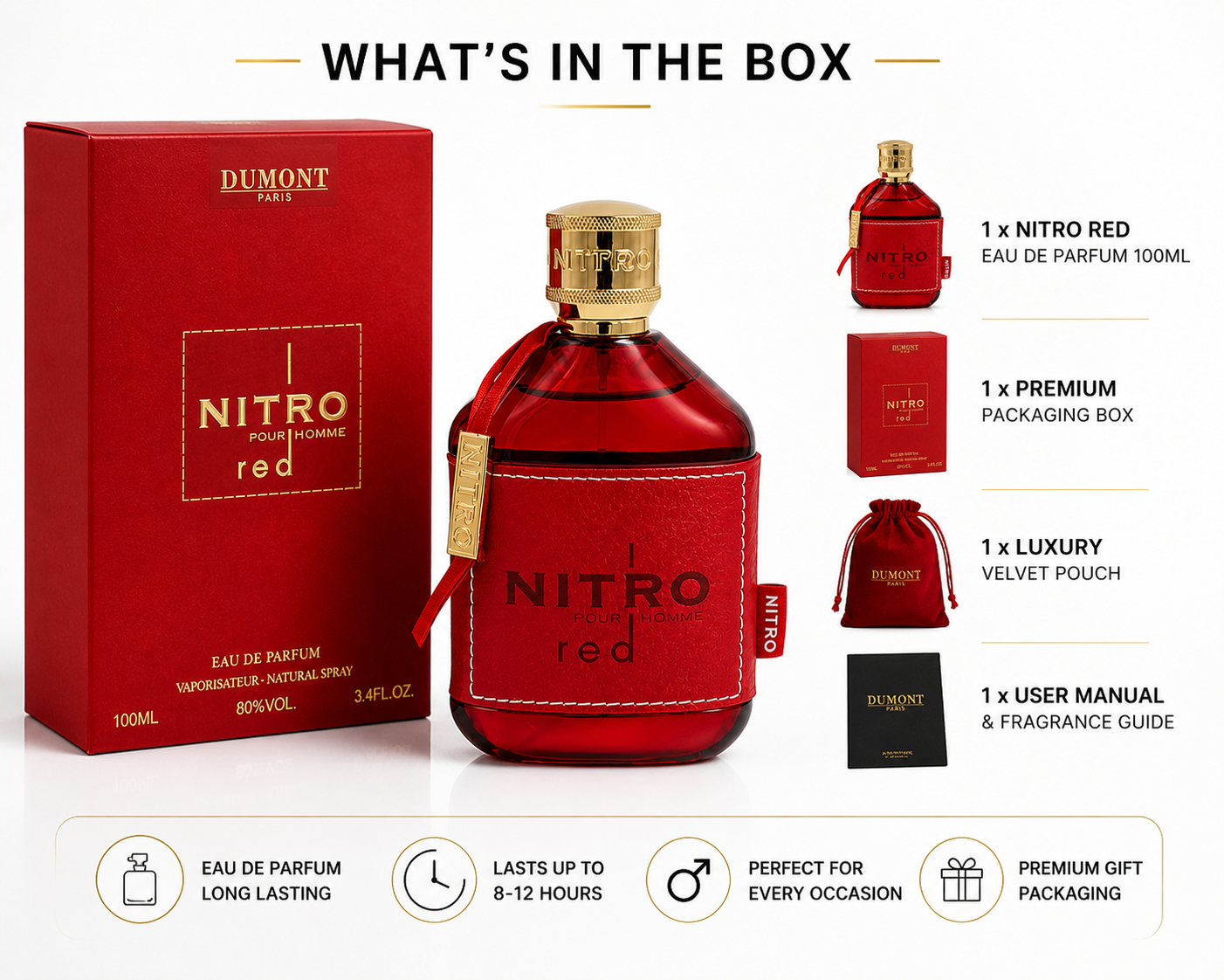 Dumont Nitro Red Eau De Parfum Spray for Men 3.4 oz (100 mL)