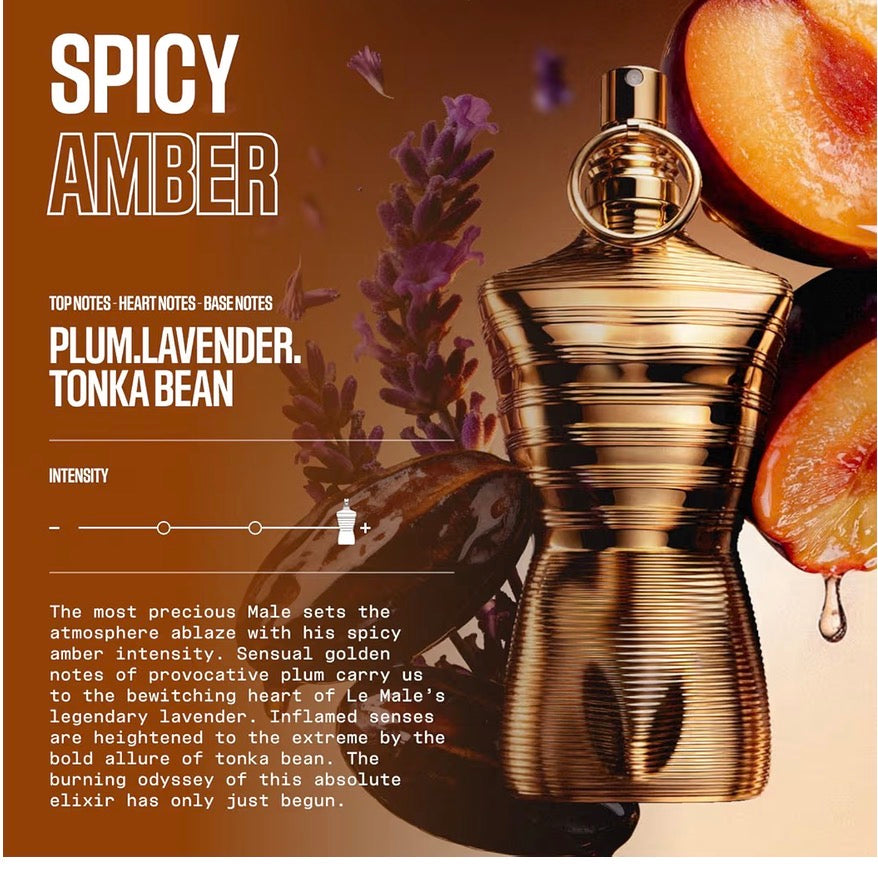 Jean Paul Gaultier Le Male Elixir Absolu Parfum Intense - Long Lasting Woody Spicy Cologne for Men with Plum, Lavender & Tonka Bean - Luxury Cologne Spray, 4.2 oz